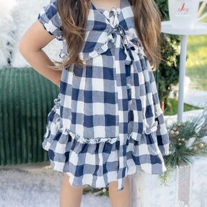 Ivy city co Blue and White gingham Kids Dress